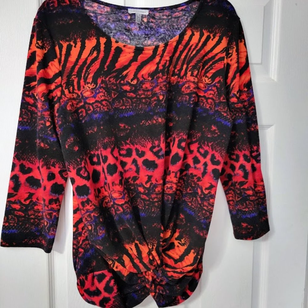 Linea Domani animal‎ print top with knotted hem XL NWOT